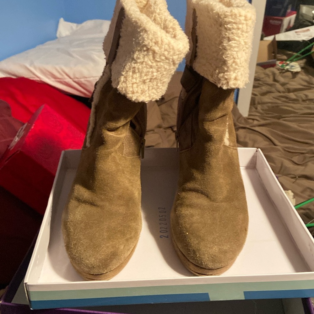 Olive green faux suede boots